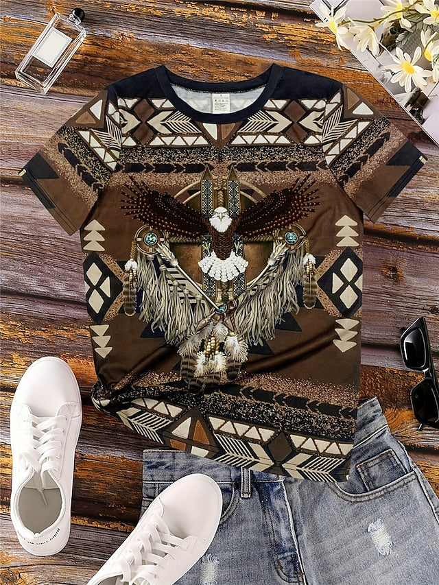 Women's T Shirt Vintage Ethnic Casual Print Short Sleeve