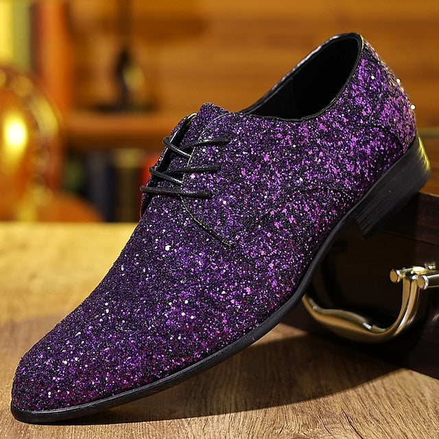 – Lace-up Bold Glitter Shoes Party Statement Purple Men's