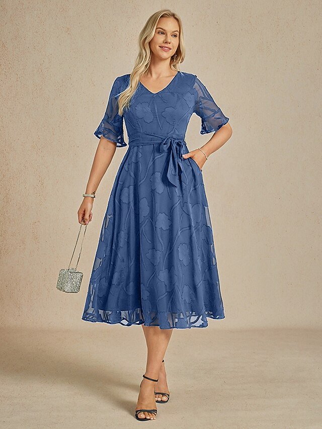 Women's Midi Dress Chiffon Dress Elegant Lace Flutter