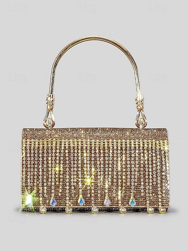 Chain Women's Crystal Evening Silver Handbag with Elegant