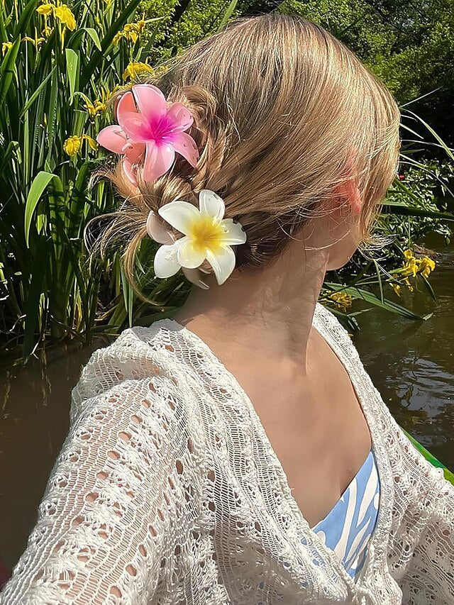 Resin Hawaiian Flower Clips Tropical Hair – 6PCS Plumeria