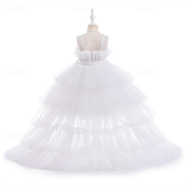 Kids Party Color Sleeveless Performance Girls' Solid Dress