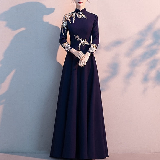 Neck Elegant Floor High Simple the of A-Line Mother Bride Dress