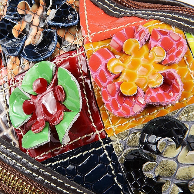 Damen Leder Schultertasche Bohemian Bunt Patchwork - Tasche