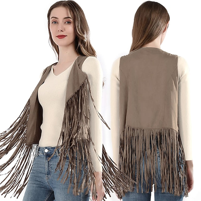 Retro Vintage 1970s Suede Vest Sleeveless Hippie Tassel Fringe