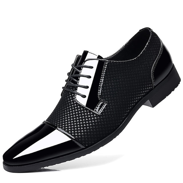 Lace-Up Patent Formal Leather Shoes Men's Black Faux