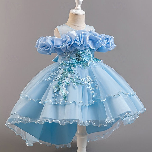 Short Flower Dress Party Kids Sleeve Wedding Girls' Floral