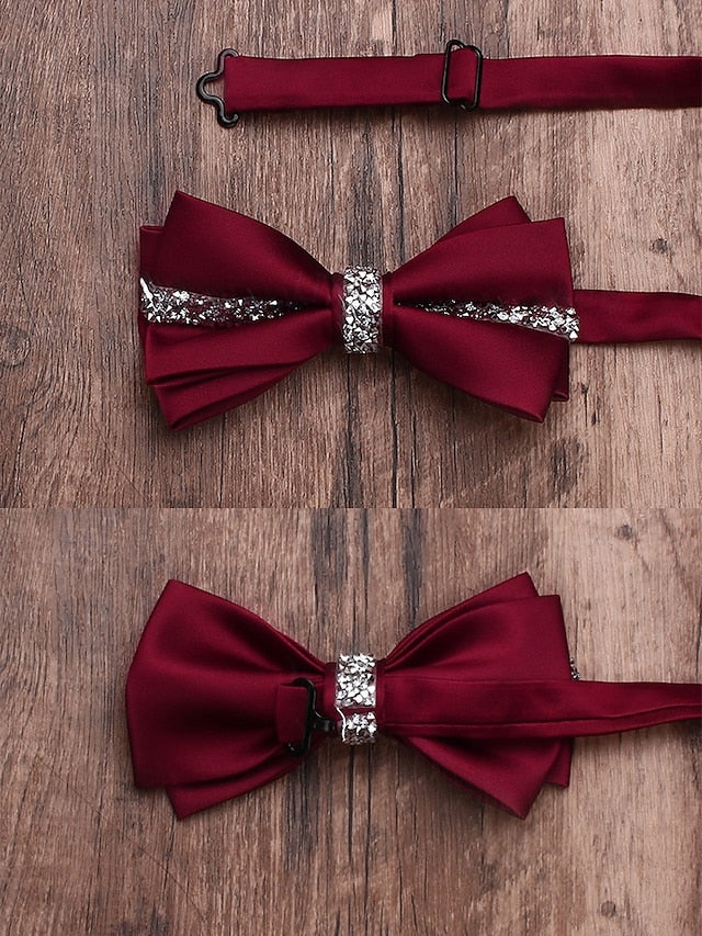 Burgundy Embellishment Bow Elegant with Tie – Satin Crystal