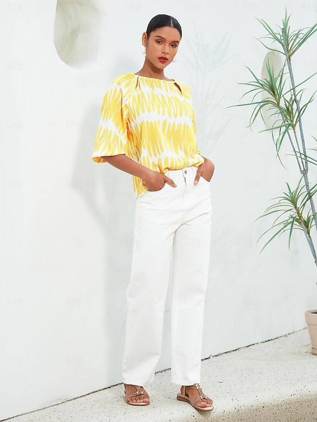 Satin Puff Sleeve Hollow Out Raglan Shirt