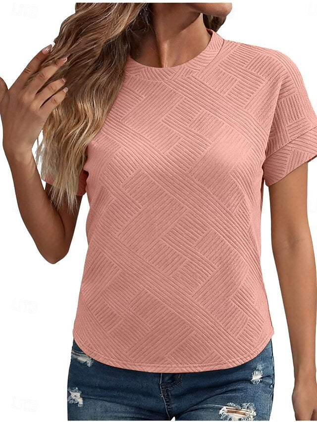 Women's T Shirt Tee Top Textured Solid Color Fashion