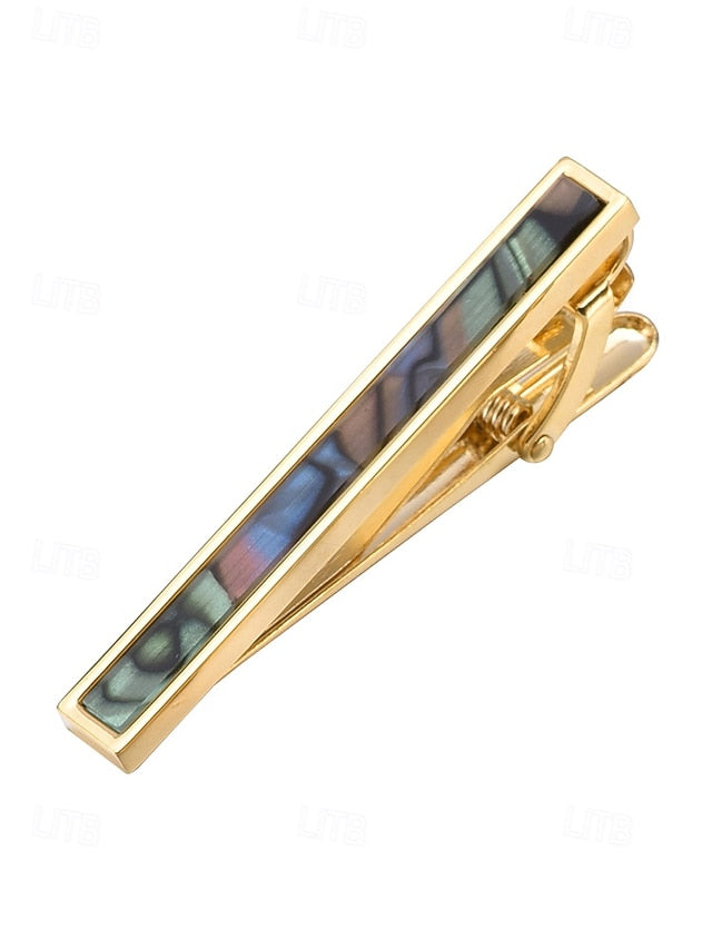 clip inlaid tie brass with of Men's pearl mother and