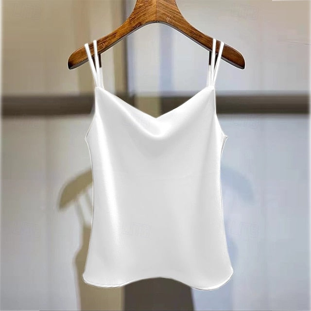 Women's Elegant Satin Top Summer Tops Blouse Ruched
