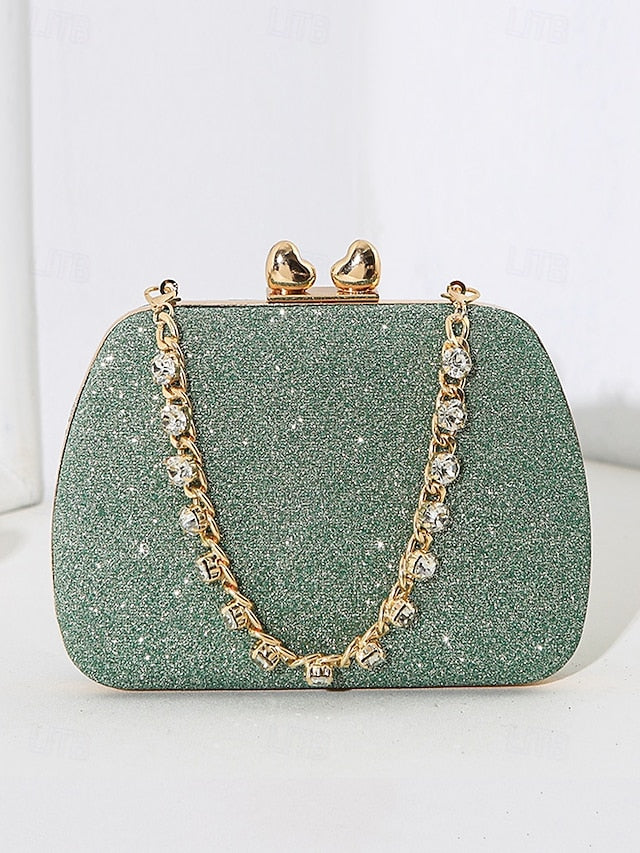 Green Evening Rhinestone Clutch Sage Women's with Glitter