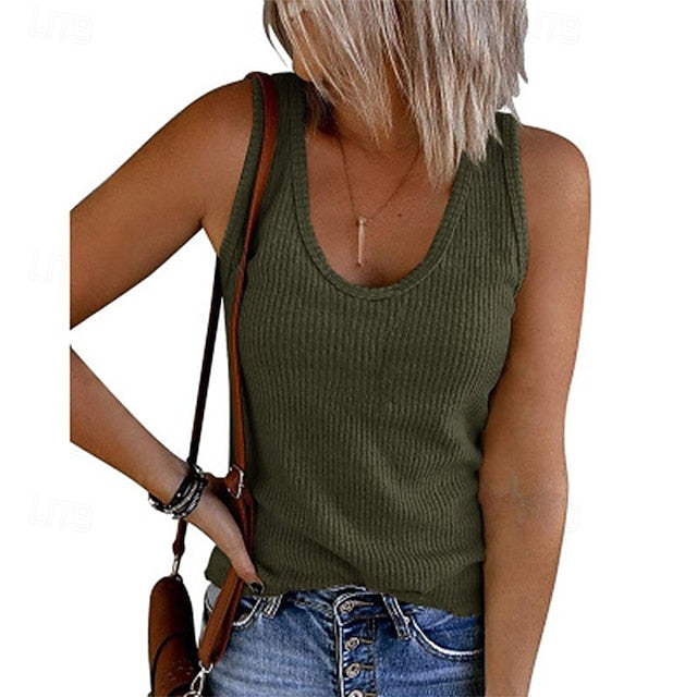 Women's Camisole Tank Top Patchwork Tunic Racerback Solid