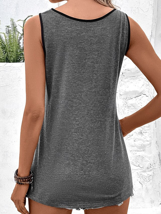 Women's Tank Top Eyelet Color Block Graphic Color Block