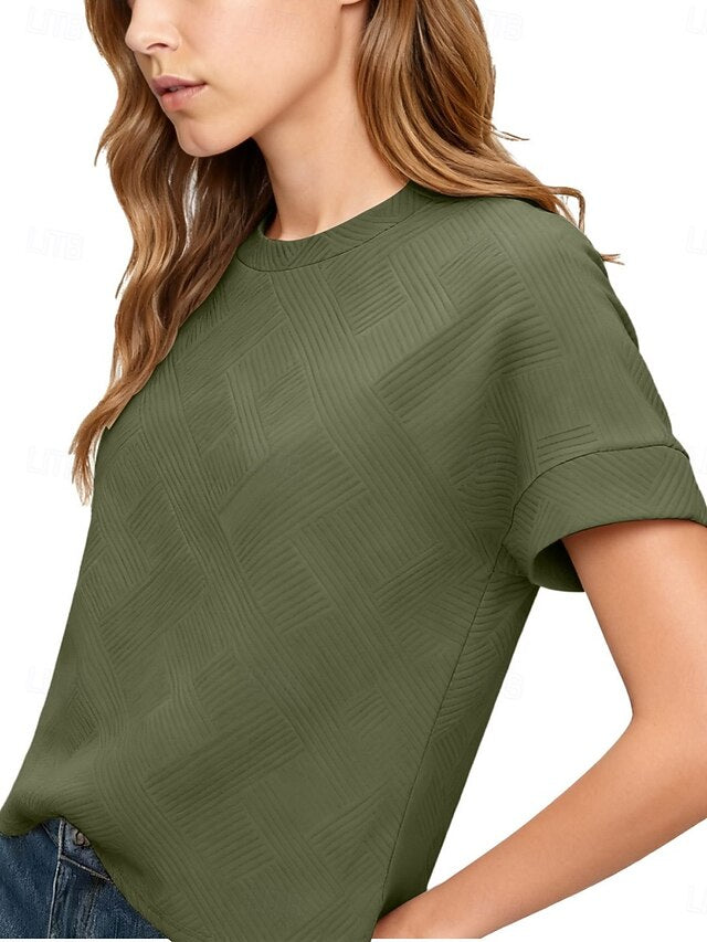 Women's T Shirt Tee Top Textured Solid Color Fashion