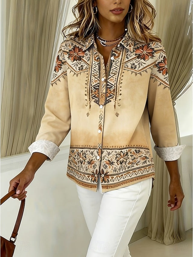 Women's Shirt Blouse Patchwork Buttons Print Graphic