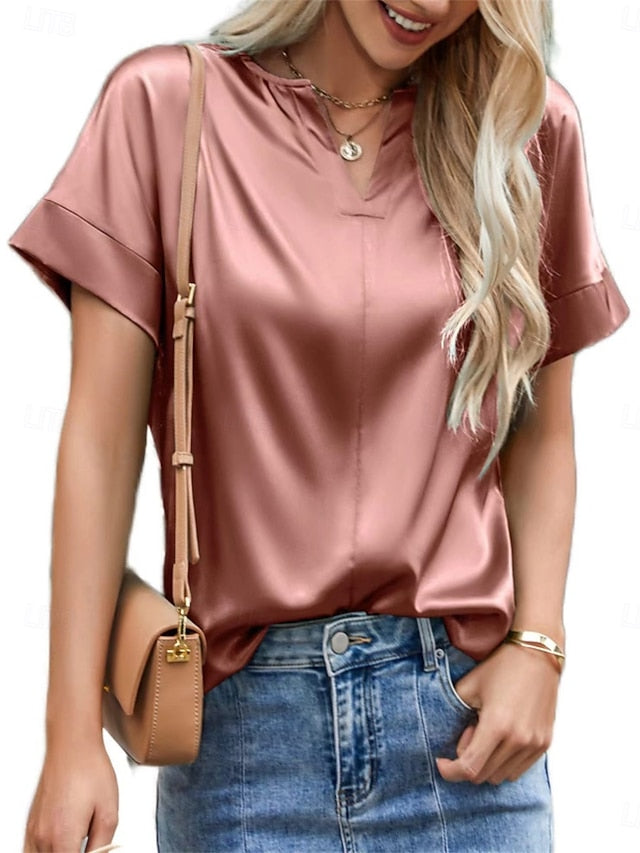 Women's Shirt Elegant Dressy Satin Top Solid Color Elegant