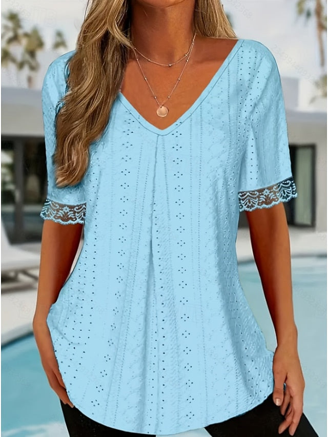 Women's T Shirt Lace Embroidered Plain Elegant Fashion