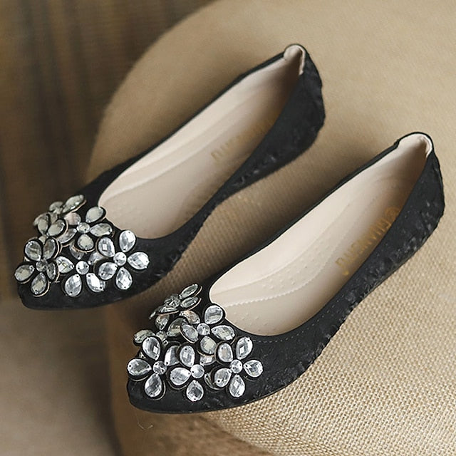 Flats Embellished Wedding Floral Women's - Foldable Crystal