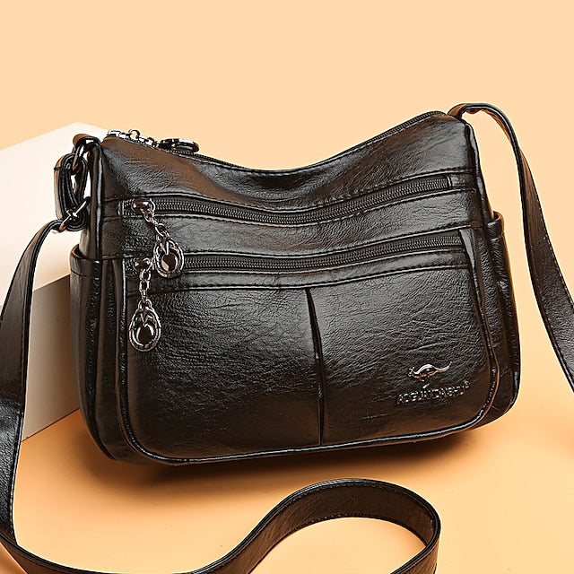 Bag Faux Crossbody Leather - Women's Shoulder Multi-Pocket