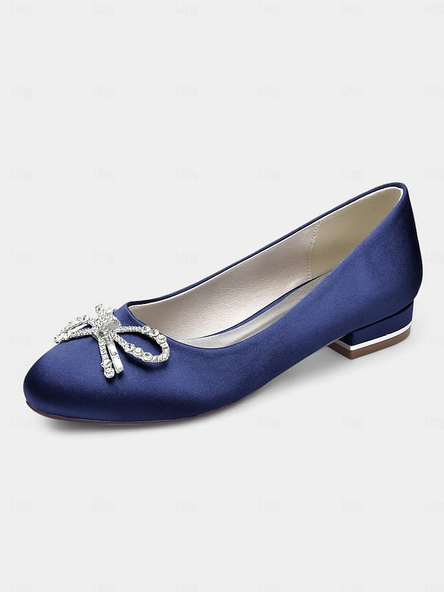 Women's Flats - Bow Round-Toe Rhinestone Embellished