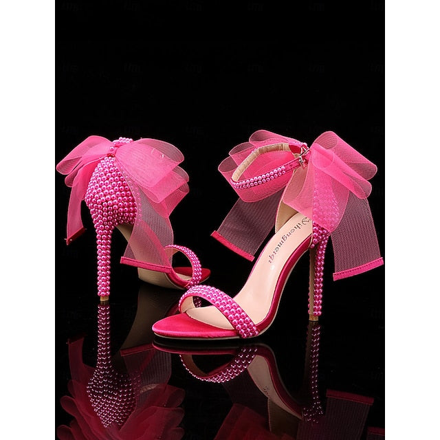 Heels Embellished and Women's White with Pearl Wedding Bow