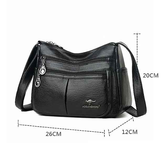 Kunstleder Damen Schultertasche mit mehreren Taschen - Umhängetasche