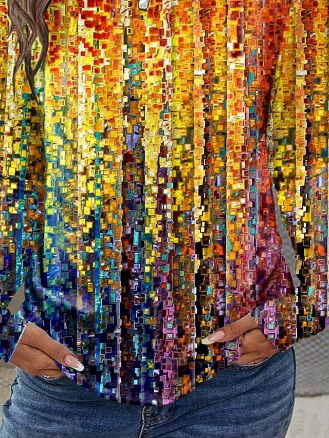 Women's T shirt Crew Neck Long Sleeve Tunic Ombre Graphic