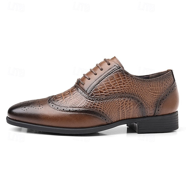 Shoes Faux Pattern Men's Leather Oxford Brown – Crocodile