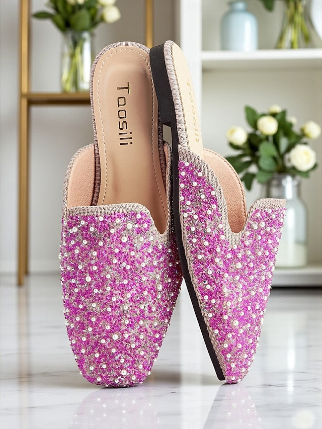 Rhinestone - Women's Pink Pearl Embellished and Mules