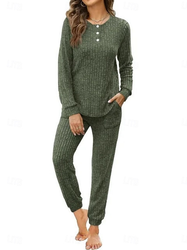 Women's Pants Sets Long Sleeve Crew Neck Solid Color