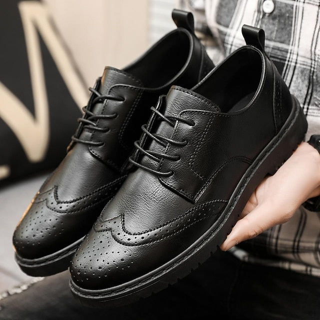 Shoes Leather Faux Men's Brogue Classic Black – Oxford