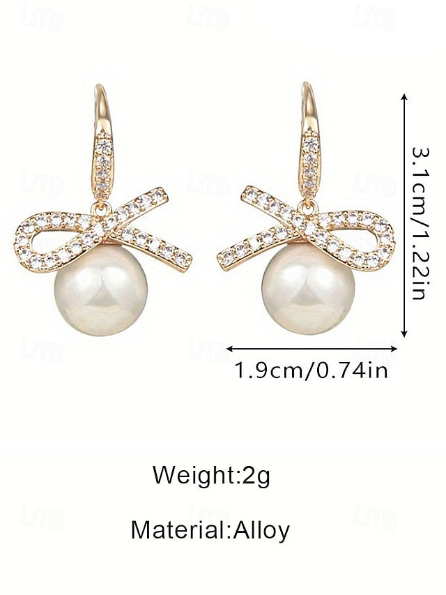 Women's Christmas Pearl with Rhinestone and Earrings Bow