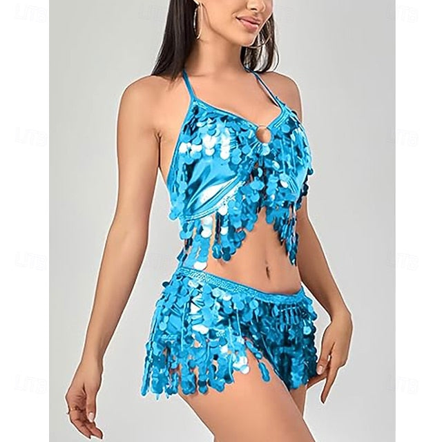 Samba Dancewear 2Pcs Women Belly Dance Dress Sequin Tassel Bra