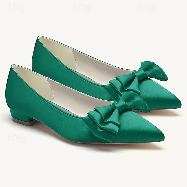 Bowknot Party Heel Pointed Women's Wedding Low Shoes Flats