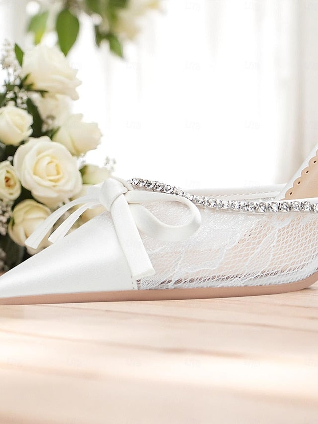 Satin Women's High White Heels Lace