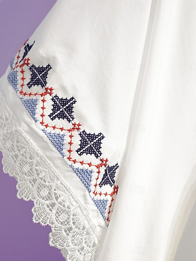 Women's Blouse Lace Embroidered Solid Color Bohemia