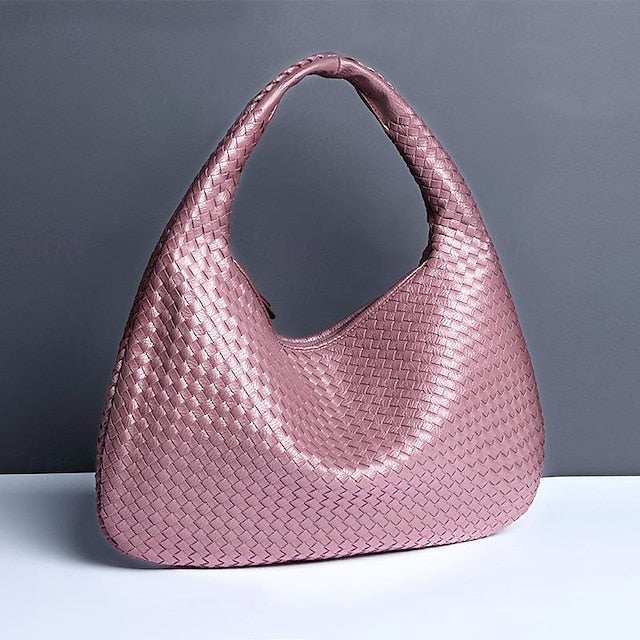 Woven Bag Faux – Burgundy Leather Hobo Women's Chic