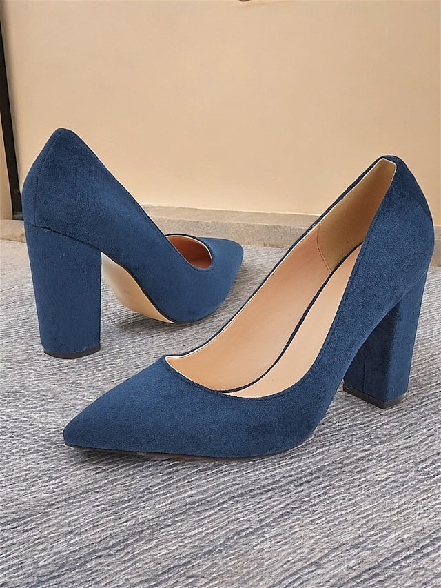 Heel Heels Block | High Pointed Suede Toe Classic Women's