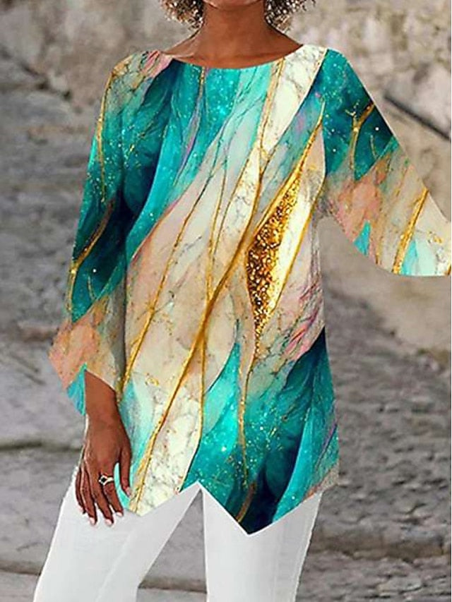 Women's Blouse Print Asymmetric Hem Print Abstract Daily