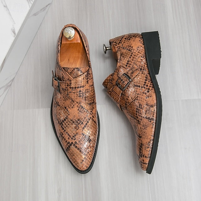 Shoes Monk Formal Classic – Snake Print Brown for Men Strap