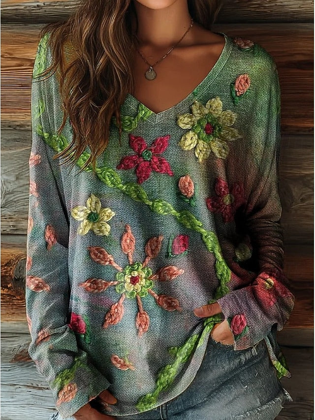 Women's Boho T shirt Long Sleeve Floral Graphic Plants