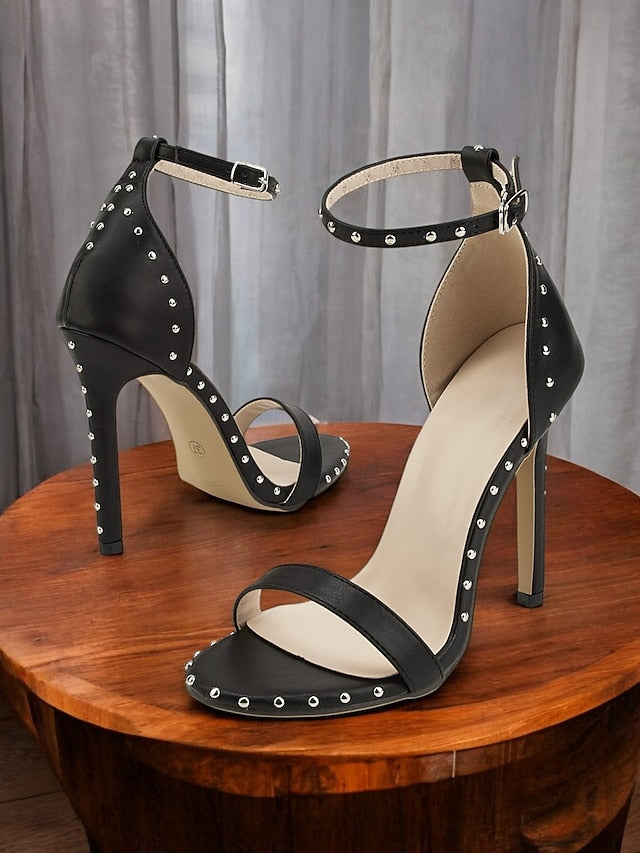 Embellishments Stud Sandals Black Stiletto with - Silver