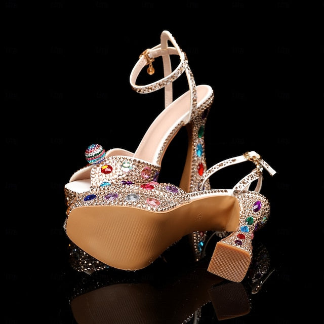 Rhinestone Colorful Sparkly Platform Sandals Women's –
