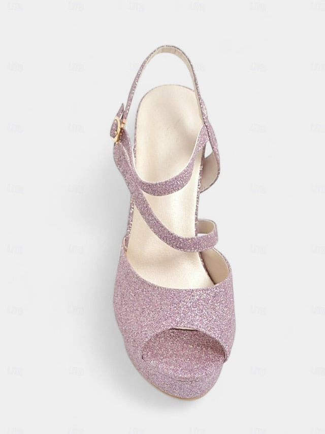 with Glitter High Platform Heel Women's Sandals Ankle Strap