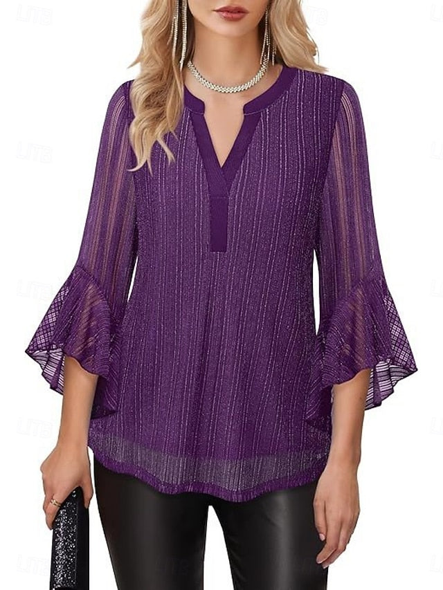 Women's Shirt Blouse Mesh Plain Stylish Classic Modern 3/4