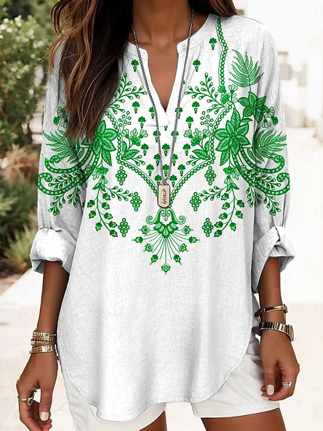 Women's Blouse Linen Like Breathable Lightweight Tunic V