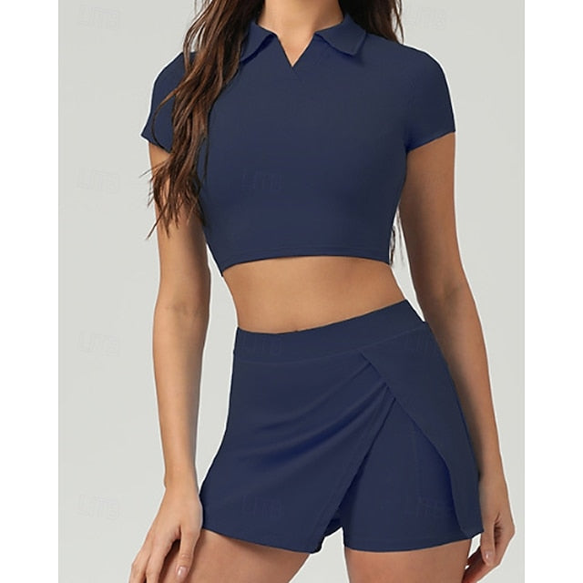 Women's Solid Colored Tennis Top Short Sleeve Crop Top
