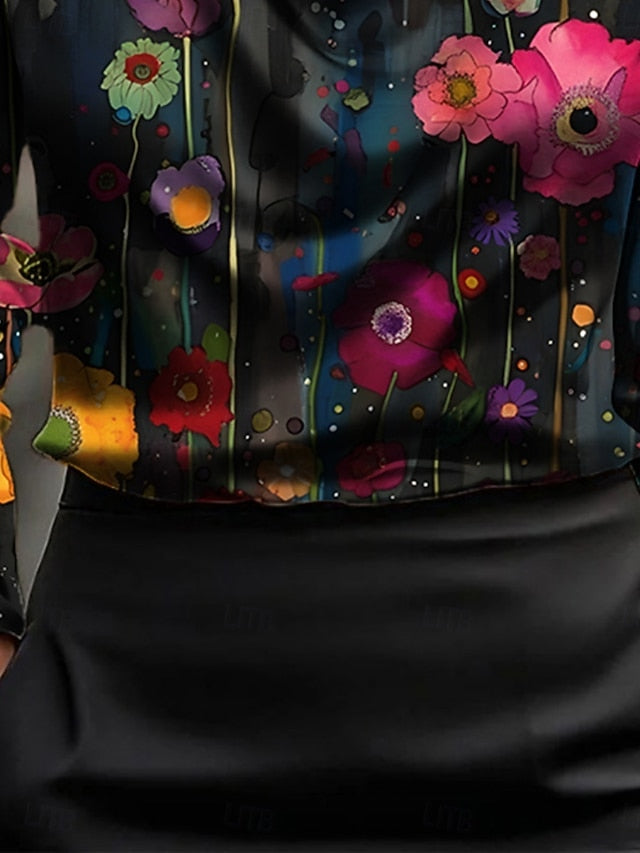 Women's Shirt Print Draped Floral Graphic Elegant Stylish